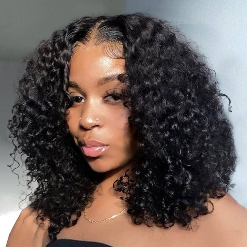 14 inch short Bob Wig 13x4 Deep Wave Human Hair 180 Density 100% Virgin Hair